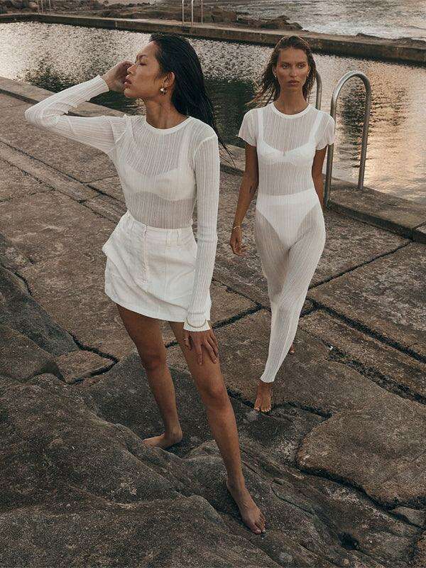 Chic Sheer Knit Dress with Elegant Waist Design - A Must-Have Versatile Addition for Every Woman's Closet