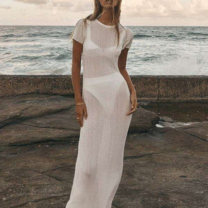 Chic Sheer Knit Dress with Elegant Waist Design - A Must-Have Versatile Addition for Every Woman's Closet