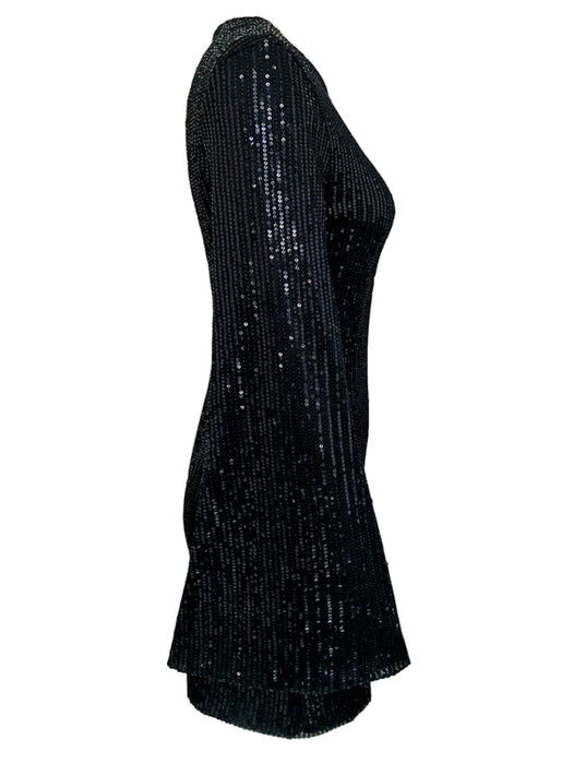 Sequin Adorned Drop Shoulder Bell Sleeve Dress