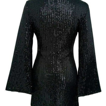 Shimmering Sequin Drop Shoulder Bell Sleeve Dress for Effortless Elegance