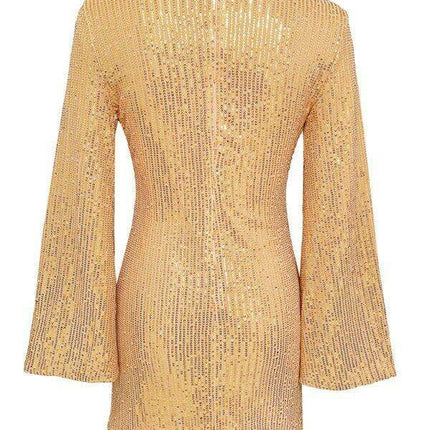 Shimmering Sequin Drop Shoulder Bell Sleeve Dress for Effortless Elegance