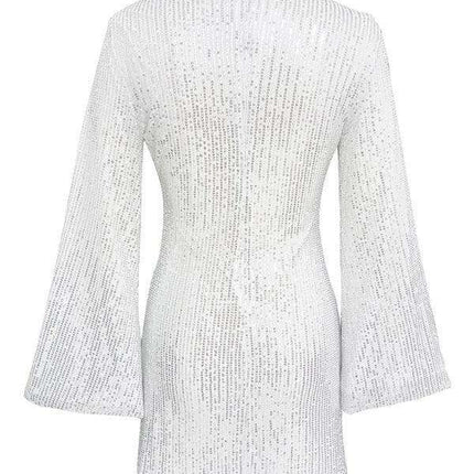 Shimmering Sequin Drop Shoulder Bell Sleeve Dress for Effortless Elegance