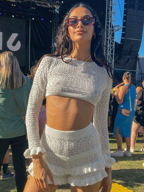 Trendy Knit Crop Top and Shorts Duo - Effortless Elegance for Any Occasion