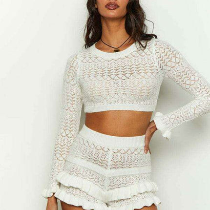 Trendy Knit Crop Top and Shorts Duo - Effortless Elegance for Any Occasion