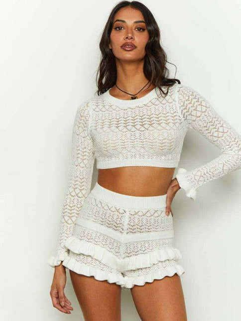 Trendy Knit Crop Top and Shorts Duo - Effortless Elegance for Any Occasion