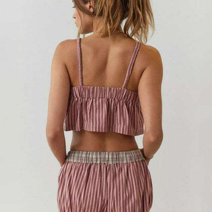 Luxurious Tartan Plaid Suspenders Pajama Set: Elegant Women's Loungewear