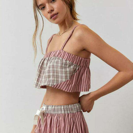 Luxurious Tartan Plaid Suspenders Pajama Set: Elegant Women's Loungewear