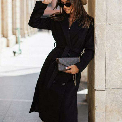 Chic Women's Wool Blend Jacket with Elegant Suit Collar and Unique Tie-Up Detail