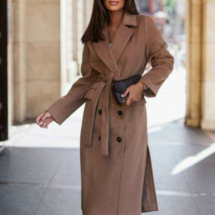 Chic Women's Wool Blend Jacket with Elegant Suit Collar and Unique Tie-Up Detail