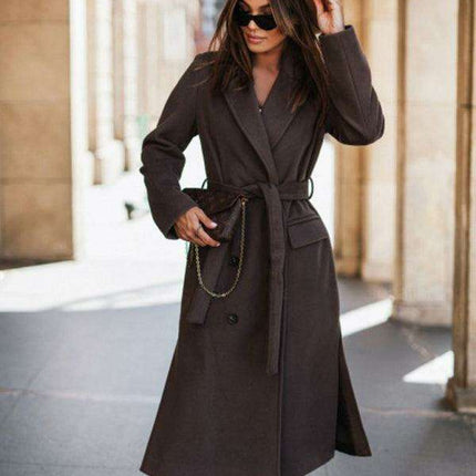 Chic Women's Wool Blend Jacket with Elegant Suit Collar and Unique Tie-Up Detail