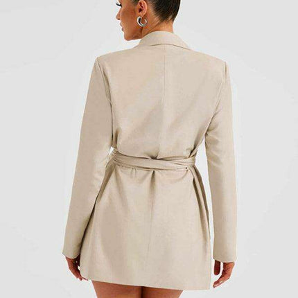 Elegant Waist-Tie Lapel Suit Dress - A Stylish Must-Have for Your Closet