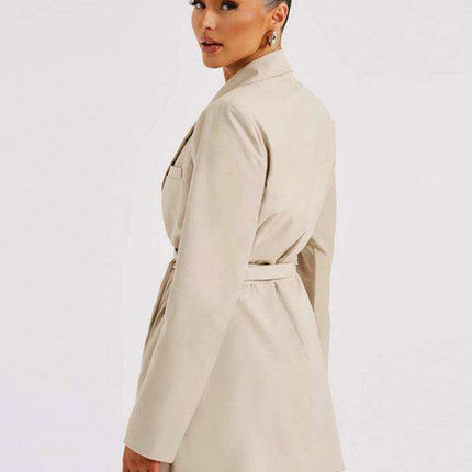 Elegant Waist-Tie Lapel Suit Dress - A Stylish Must-Have for Your Closet