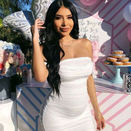 Elegant Strapless Mesh Midi Dress - Summer Chic Collection