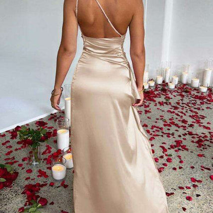 Elegant One-Shoulder Satin Formal Dress - Ideal for Spring and Summer Festivities