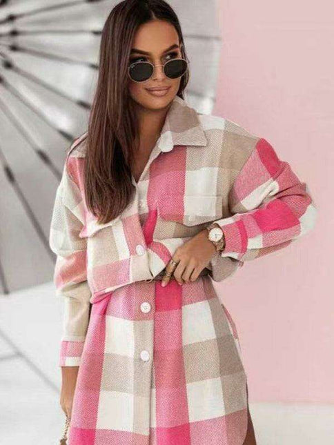Chic Checkered Wool Blend Jacket for Stylish Autumn Outfits