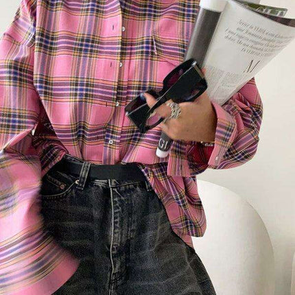 Timeless Elegance: Vintage Plaid Lapel Blouse for the Modern Woman