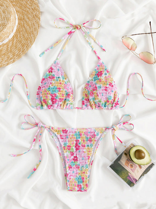 Bohemian Pleated Two-Piece Swimsuit Set with Unique Print