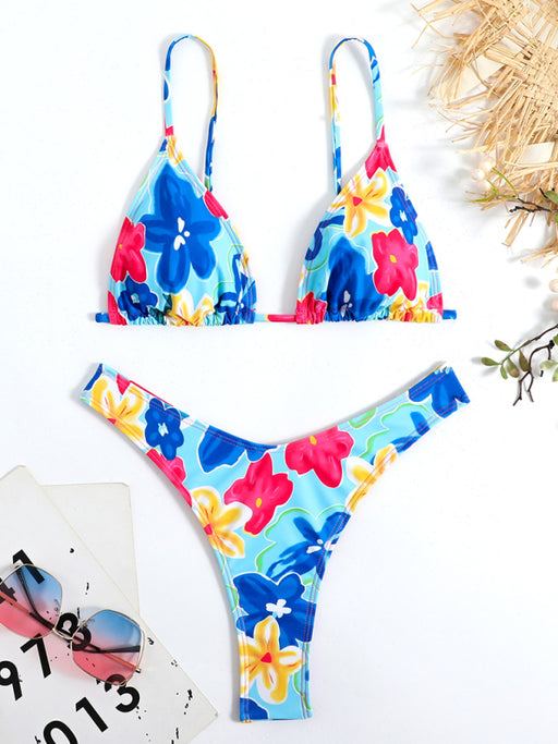 Boho Chic Strappy High-Rise Bikini Set with Intricate Print