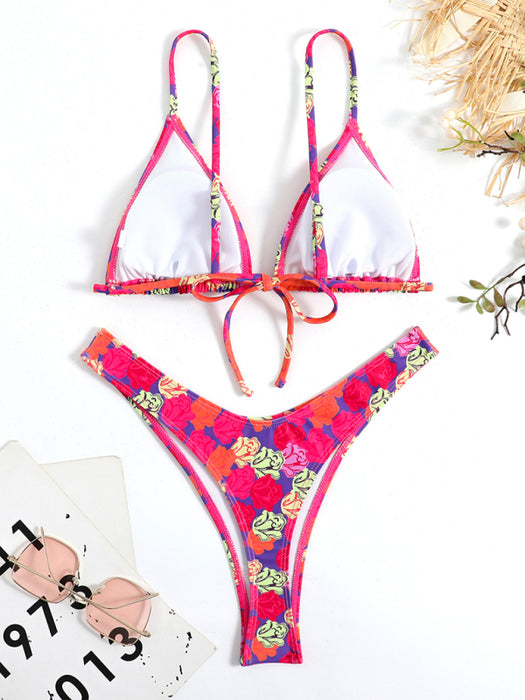 Boho Chic Strappy High-Waisted Bikini Set with Intricate Bohemian Print