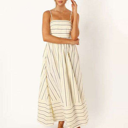 Elegant Backless Striped Maxi Dress - Must-Have Women's Fashion Statement