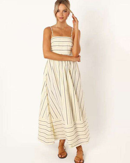 Elegant Backless Striped Maxi Dress - Must-Have Women's Fashion Statement
