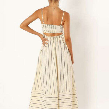 Elegant Backless Striped Maxi Dress - Must-Have Women's Fashion Statement