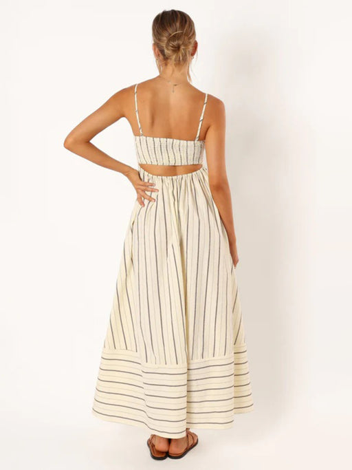 Vibrant Striped Sleeveless Backless Dress - Women's Chic Casual Attire