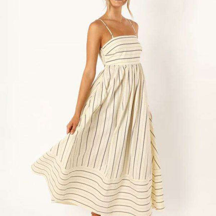 Elegant Backless Striped Maxi Dress - Must-Have Women's Fashion Statement