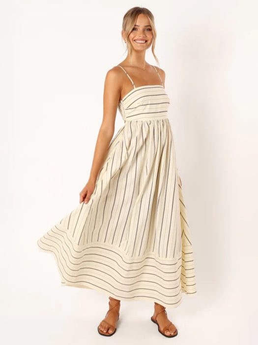 Vibrant Striped Sleeveless Backless Dress - Women's Chic Casual Attire