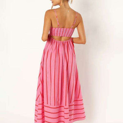 Elegant Backless Striped Maxi Dress - Must-Have Women's Fashion Statement