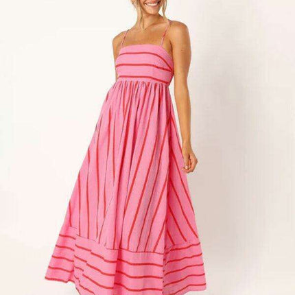 Elegant Backless Striped Maxi Dress - Must-Have Women's Fashion Statement