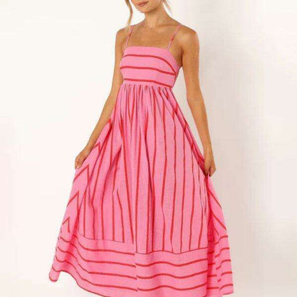 Elegant Backless Striped Maxi Dress - Must-Have Women's Fashion Statement