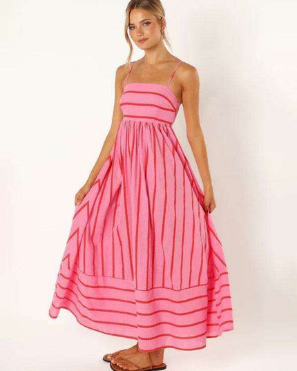 Elegant Backless Striped Maxi Dress - Must-Have Women's Fashion Statement