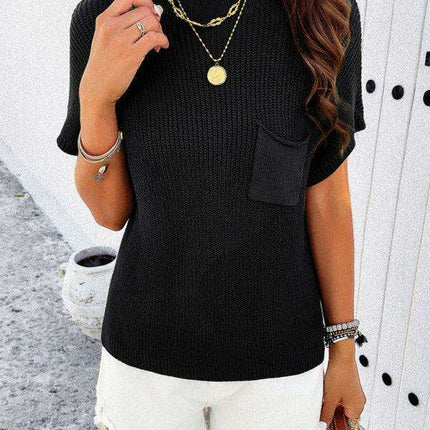 Chic Solid Color Short-Sleeve Turtleneck Top for Women