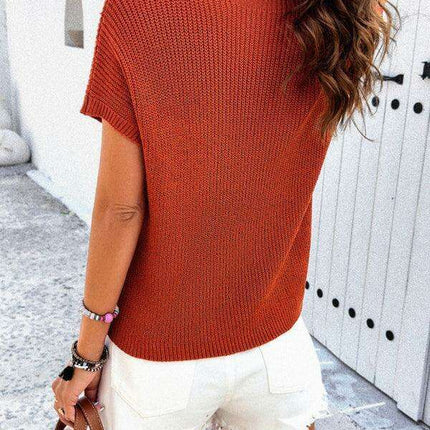 Chic Solid Color Short-Sleeve Turtleneck Top for Women