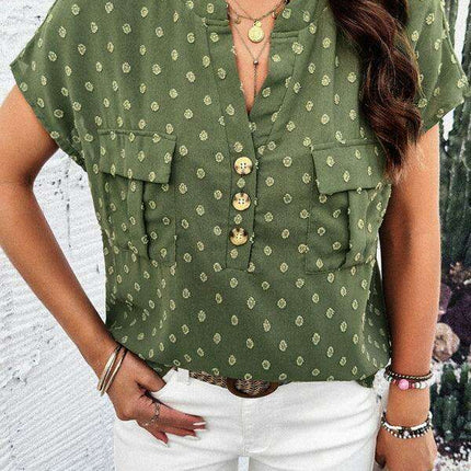Elegant Jacquard V-neck Blouse: Effortless Style for Spring and Summer