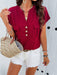Sophisticated Jacquard V-neck Blouse: Chic Relaxed Style for Warmer Seasons