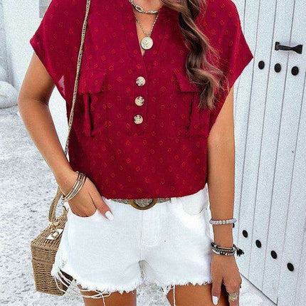 Elegant Jacquard V-neck Blouse: Effortless Style for Spring and Summer