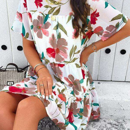 Floral Delight Short-Sleeve Dress: A Stylish Getaway