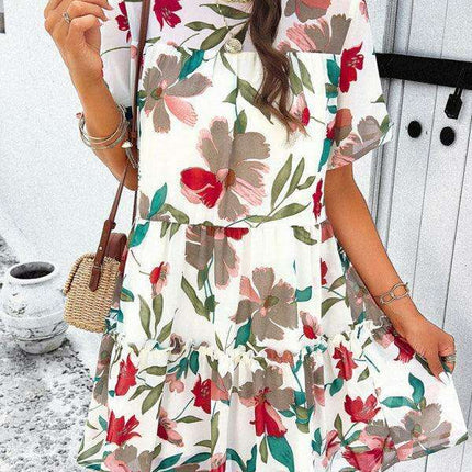 Floral Delight Short-Sleeve Dress: A Stylish Getaway