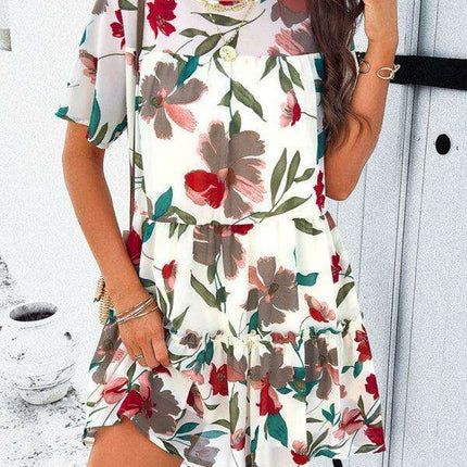 Floral Delight Short-Sleeve Dress: A Stylish Getaway