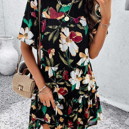 Floral Delight Short-Sleeve Dress: A Stylish Getaway