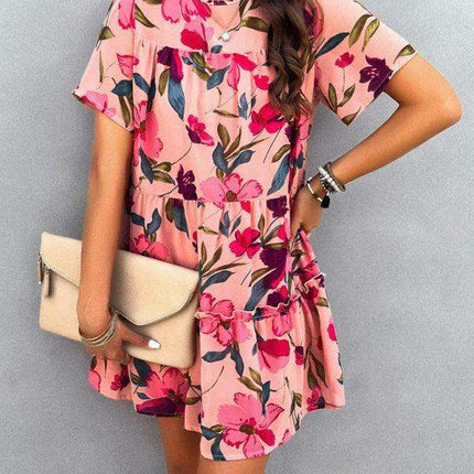 Floral Delight Short-Sleeve Dress: A Stylish Getaway