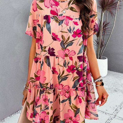 Floral Delight Short-Sleeve Dress: A Stylish Getaway