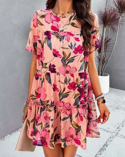 Floral Delight Short-Sleeve Dress: A Stylish Getaway