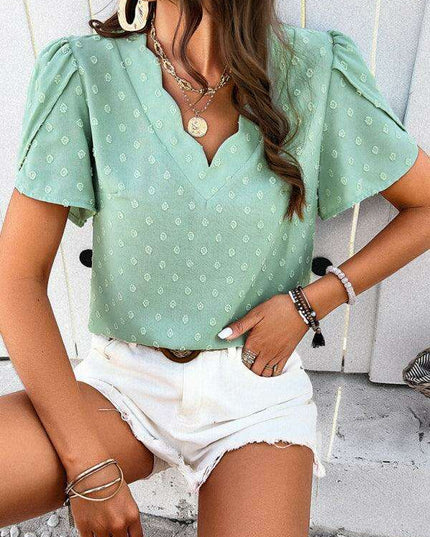 Elegant V-Neck Ruffle Sleeve Blouse - Essential for Every Modern Woman's Closet