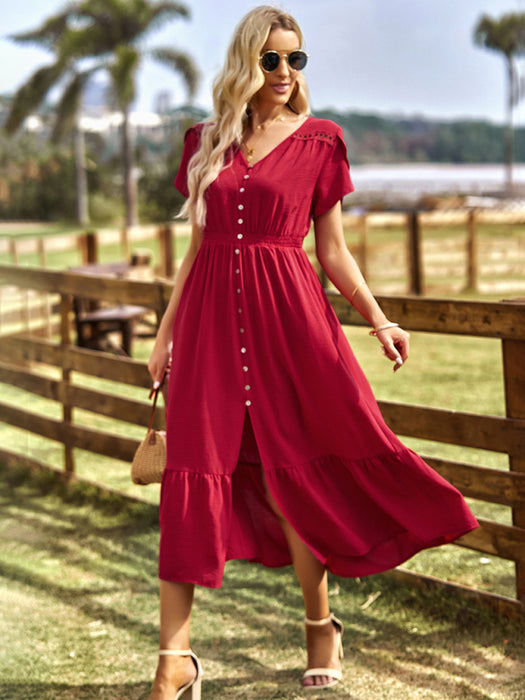Elegant Solid Color V-Neck Long Skirt for Stylish Women