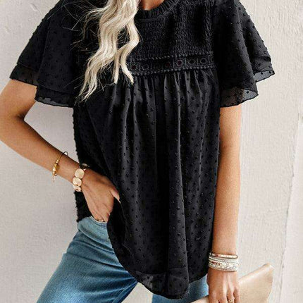 Elegant Jacquard Short Sleeve Blouse - Stylish Women's Office Attire