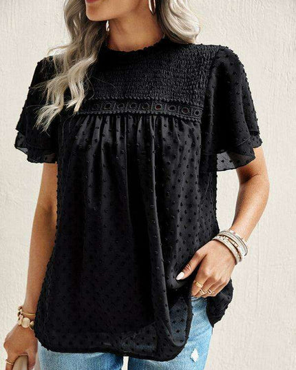 Elegant Jacquard Short Sleeve Blouse - Stylish Women's Office Attire
