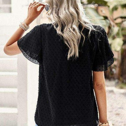 Elegant Jacquard Short Sleeve Blouse - Stylish Women's Office Attire